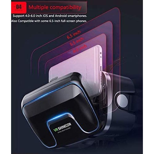 VR SHINECON 3D Glasses Virtual Reality Headset for iPhone Android Smartphone Smart Phone Goggles Lunette Set, Color May Vary.