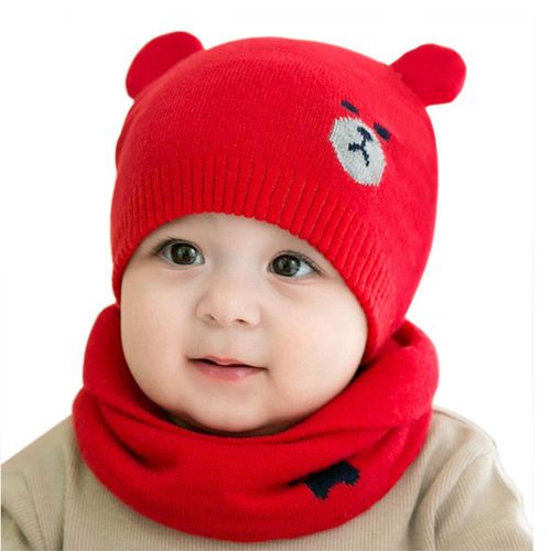 Baby Winter Caps Scarf Suits Warm Knitted Beanie Cap Cute Cartoon Bear Beanie New,Red NO5112