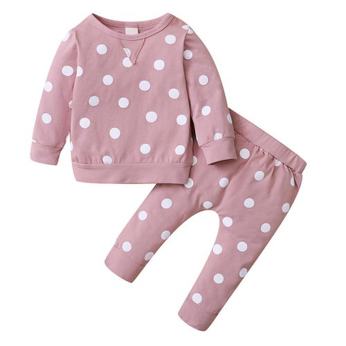 Baby Girls Boys Long-Sleeved Tops And Trousers Set Polkas Dot Fashion Design For Autumn Winter,Pink,80cm NO5114
