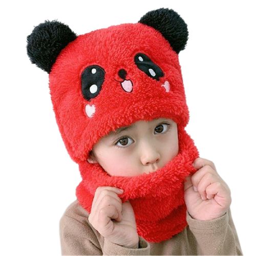 Kids Winter Hats+Scarf Set Cute Panda Plush Warm Winter Hat Thick Boy Girl Cap,Red,L NO5116