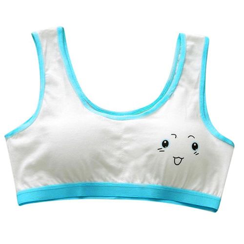 3pcs Cute Cartoon Girl Bra Soft Cotton Teenage Casual Training Bra for Students Teenager New,Lake Blue NO5114