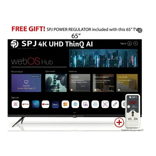 SPJ 65 Inch Smart Frameless UHD 4K Ai ThinQ Webos Series TV - Black.