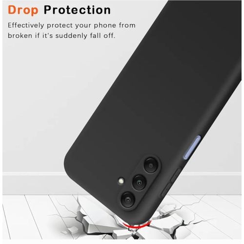 Samsung Galaxy A25 Luxury Soft Rubber Liquid Silicone Skin Touch Feel Cover Case With Screen Protector Black