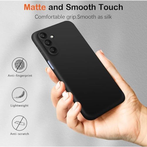 Samsung Galaxy A25 Luxury Soft Rubber Liquid Silicone Skin Touch Feel Cover Case With Screen Protector Black