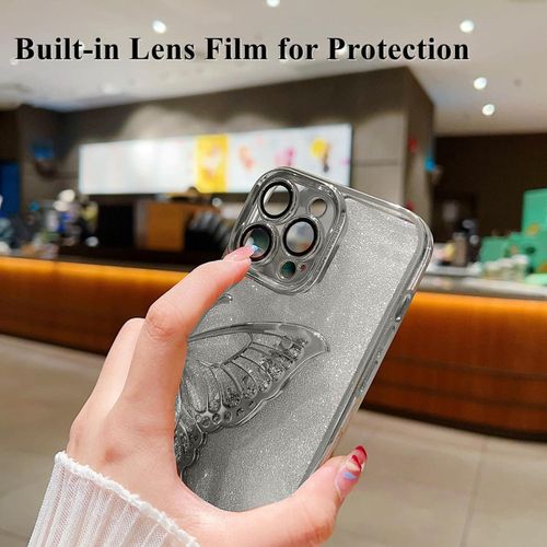 IPhone 11 12 13 14 Pro Max Mobistyle Designed For Luxury Glitter Cute Butterfly Plating Design  Phone Cases Camera Protection Shockproof Cover-Silver