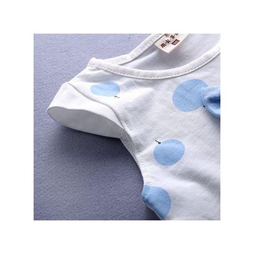 Fashion Girls Cartoon Apple Print TShirt  Short Cotton Suit  Blue