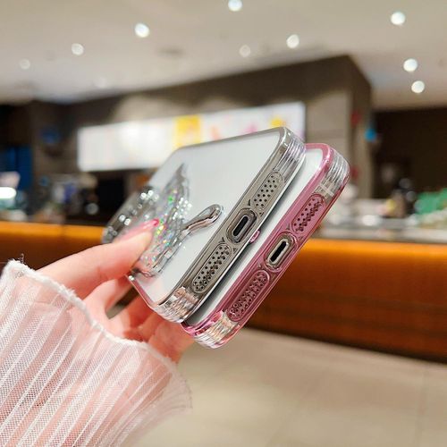IPhone 11 12 13 14 Pro Max Mobistyle Designed For Luxury Glitter Cute Butterfly Plating Design  Phone Cases Camera Protection Shockproof Cover-Silver