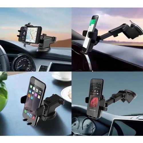 Car Desktop Stand Phone Holder With Silicone Sucker - Black