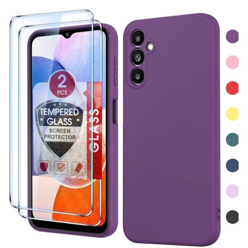 Samsung Galaxy A14 Luxury Soft Rubber Liquid Silicone Skin Touch Feel Cover Case With 2 Screen Protector A14 Cover With Screen Guard Maroon