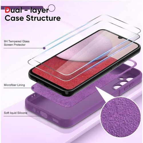 Samsung Galaxy A14 Luxury Soft Rubber Liquid Silicone Skin Touch Feel Cover Case With 2 Screen Protector A14 Cover With Screen Guard Maroon