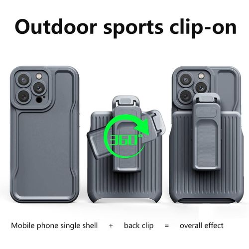 IPhone 15 14 13 12 11 Pro Max Case With Belt Clip Holster,Heavy Duty Hard Shockproof Armor Protector Case Cover,Military Grade Drop Protective,with 360° Rotating Kickstand- Gray