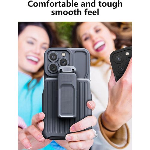 IPhone 15 14 13 12 11 Pro Max Case With Belt Clip Holster,Heavy Duty Hard Shockproof Armor Protector Case Cover,Military Grade Drop Protective,with 360° Rotating Kickstand- Gray