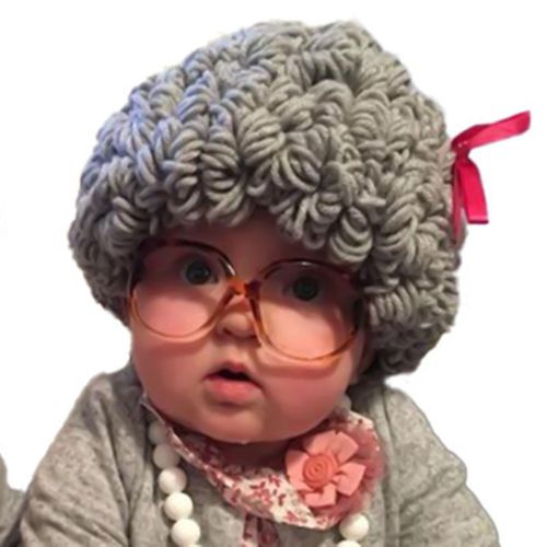 Cute Wigs Soft Cap Stretch Warm Thick Fashion Winter Interesting Beanies Hat For Kids Children New,Light Grey NO5114