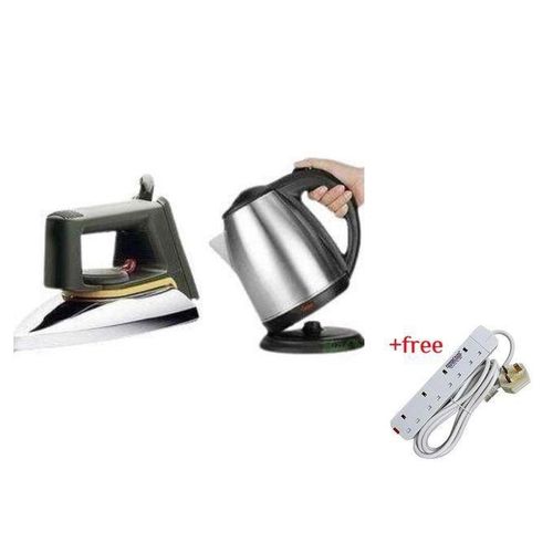 Other Original Flat Iron & 2L Electric Kettle Percolator Plus A Free 4 Way Extension- Silver, Black