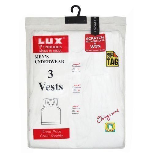 Lux 3 Pack Men's Vest Pure Cotton - White