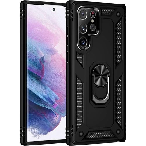 Samsung Galaxy S24 Ultra 5G Case, Military Grade Tough Heavy Armored Protective Phone Case With Magnetic Metal Ring Kickstand Slim Shockproof Duty Armor Cover Case-Black