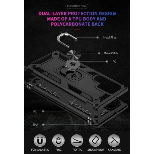 Samsung Galaxy S24 Ultra 5G Case, Military Grade Tough Heavy Armored Protective Phone Case With Magnetic Metal Ring Kickstand Slim Shockproof Duty Armor Cover Case-Black