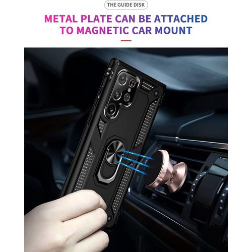 Samsung Galaxy S24 Ultra 5G Case, Military Grade Tough Heavy Armored Protective Phone Case With Magnetic Metal Ring Kickstand Slim Shockproof Duty Armor Cover Case-Black