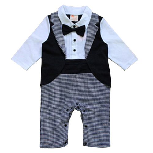 Bow tie Baby Infant Boys Handsome Romper With Bowtie Party Wear Kids Tuxedo,Black Tie NO5114