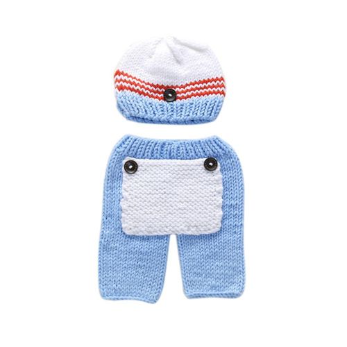 2 Pcs/set Newborn Baby Crochet Knit Photography Outfits with Hat Long Pants New,Blue NO5116