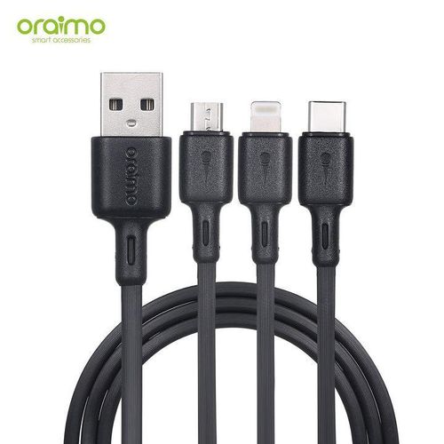 Oraimo 3in1 USB Type C,Lighting & Micro Fast USB Charging & Data Cable  - Black