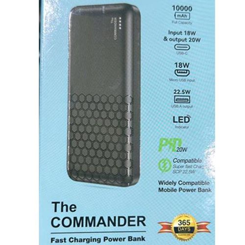 The Commander Power Bank with Fast USB Cables, 10000mAh -Black