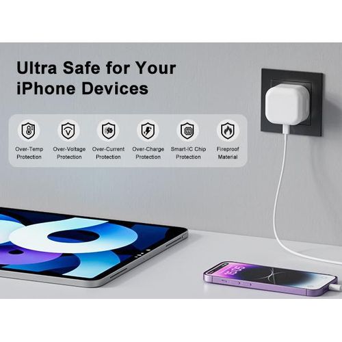 Apple iPhone Fast Charger Cable and Plug, 20W USB C Charger Plug with 1M Fast Charger Cable iPhone Compatible with iPhone 14/12/13/11/X/8, Pad