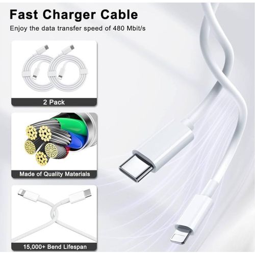 Apple iPhone Fast Charger Cable and Plug, 20W USB C Charger Plug with 1M Fast Charger Cable iPhone Compatible with iPhone 14/12/13/11/X/8, Pad