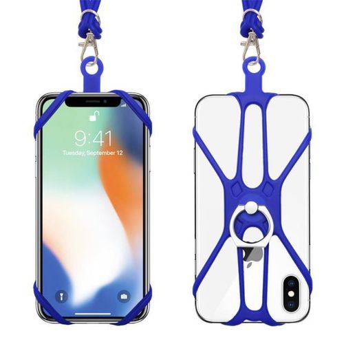 Universal Phone Lanyard with Silicone Case ,Retractable Hanging Neck Strap With Metal Ring Holder Compatible With Most Smartphones Dark blue