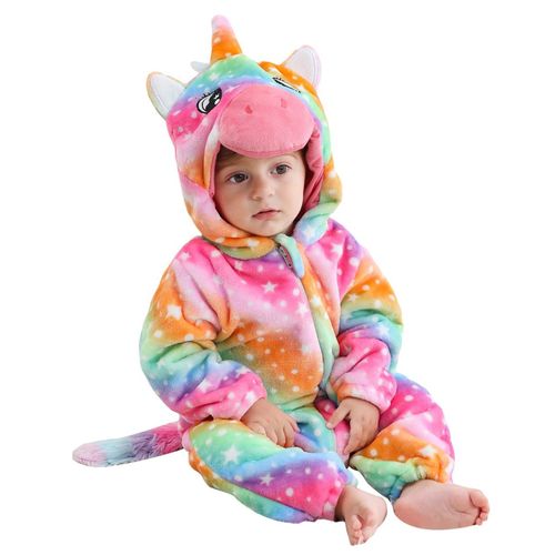 Cute Unicorn One-Piece Pajamas Breathable Thick Flannel Sleepwear with Hood for Kids Autumn And Winter Wear,100 NO5115