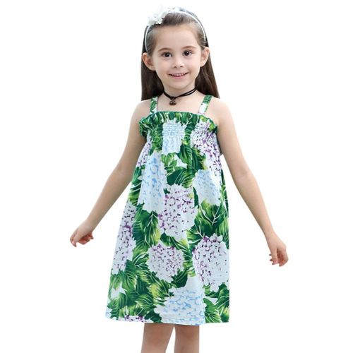 Kids Girls Floral Dress Strappy Sleeveless Cotton for Summer,130cm NO5116