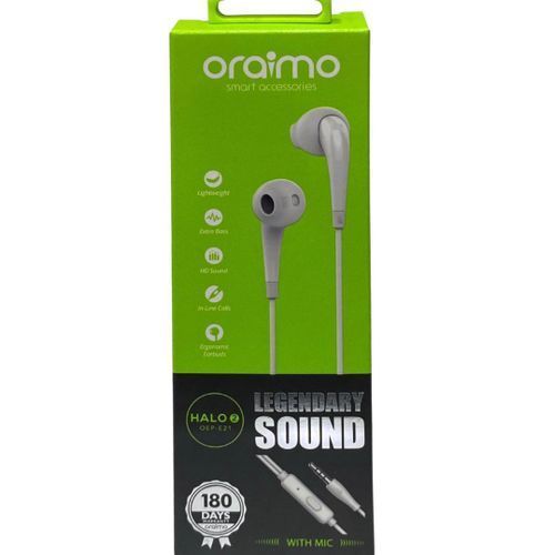 Oraimo Halo 2 Legendary Sound Cable Half-in-Ear Wired Earphones - White