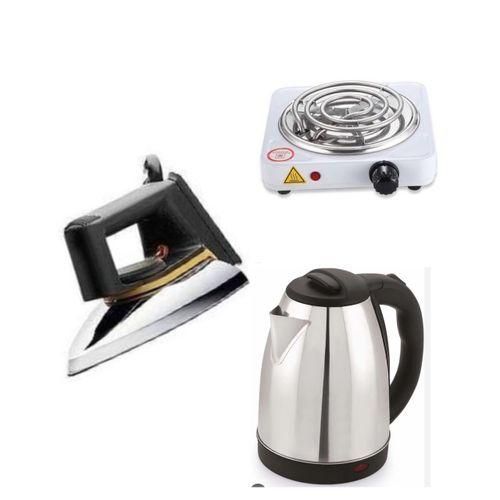 Original 2L Electric Kettle, Non Stick Sole Plate Flat Iron & Single Coil Hotplate - Silver, Black