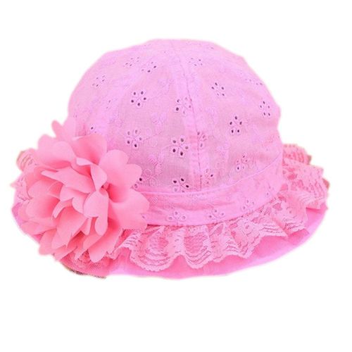 Cute Baby Girls Hollow Sun Cap Solid Lace Sunscreen Summer Beach Bucket Flower Hats New,Rose Red NO5116