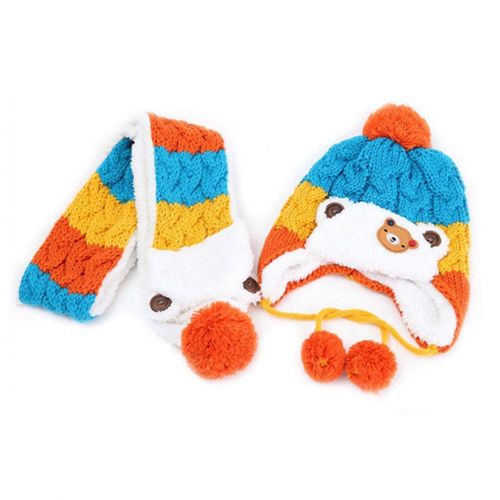 Baby Winter Knitted Hat + Scarf Set Kids Warm Beanies Caps Crochet Patterns Scarves Boys Girls Hat Accessories Blue,Blue NO5115