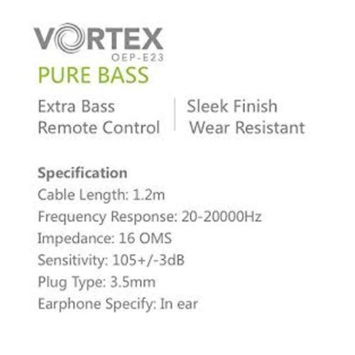 Oraimo Vortex OEP-E23 Extra Super Bass Earphones - Black