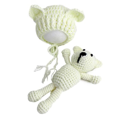 Photography Prop Weaving Hat Cap Bear Toy Crochet Knit For Newborn Baby Girl Boy New,White NO5114