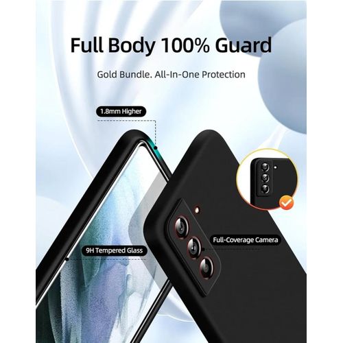 Samsung Galaxy S21 Luxury Soft Rubber Liquid Silicone Skin Touch Feel Cover Case With Full Glue Screen Protector Black
