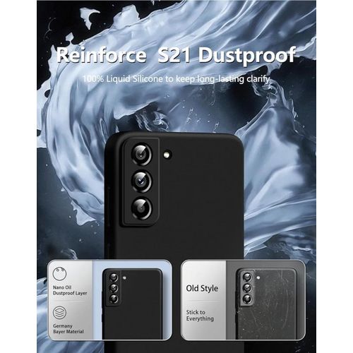 Samsung Galaxy S21 Luxury Soft Rubber Liquid Silicone Skin Touch Feel Cover Case With Full Glue Screen Protector Black