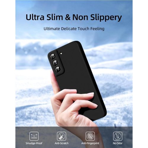 Samsung Galaxy S21 Luxury Soft Rubber Liquid Silicone Skin Touch Feel Cover Case With Full Glue Screen Protector Black