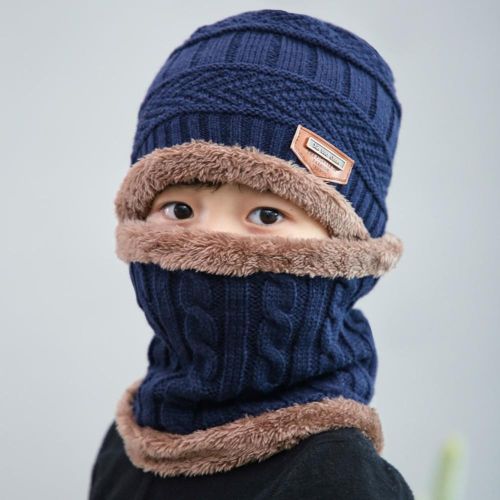 Kids Winter Hat Beanie and Scarf Slouchy Beanie Windproof Warm Knit Kids Skull Cap for Boys and Girls NO5274