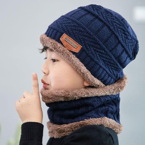 Kids Winter Hat Beanie and Scarf Slouchy Beanie Windproof Warm Knit Kids Skull Cap for Boys and Girls NO5274