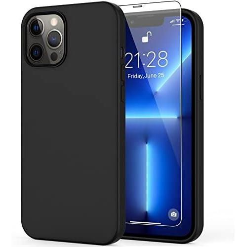 Universal Iphone 13 Pro Max Luxury Soft Rubber Liquid Silicone Skin Touch Feel Cover Case With Screen Protector Black