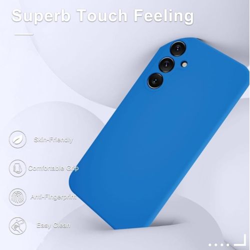 Samsung Galaxy A15 5G Luxury Soft Rubber Liquid Silicone Skin Touch Feel Cover Case With Screen Protector Blue