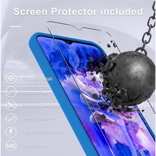 Samsung Galaxy A15 5G Luxury Soft Rubber Liquid Silicone Skin Touch Feel Cover Case With Screen Protector Blue