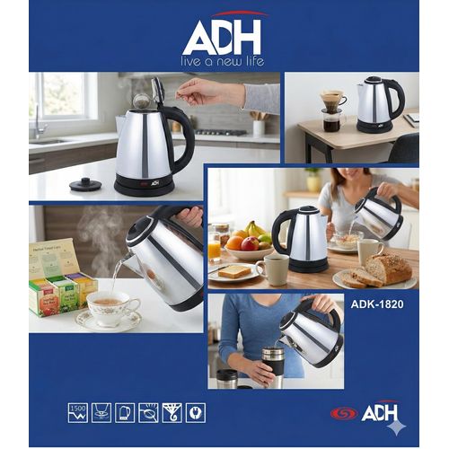 ADH 2 Litres Fast Boiling Percolator - Silver & Black