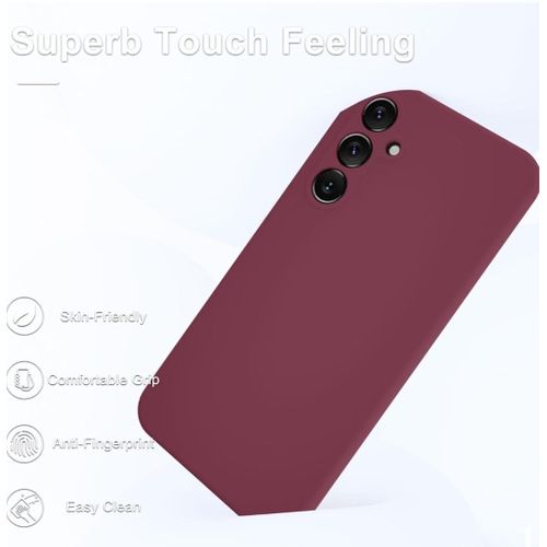 Samsung Galaxy A15 5G Luxury Soft Rubber Liquid Silicone Skin Touch Feel Cover Case With Screen Protector Maroon