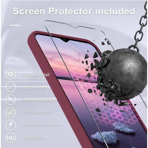Samsung Galaxy A15 5G Luxury Soft Rubber Liquid Silicone Skin Touch Feel Cover Case With Screen Protector Maroon