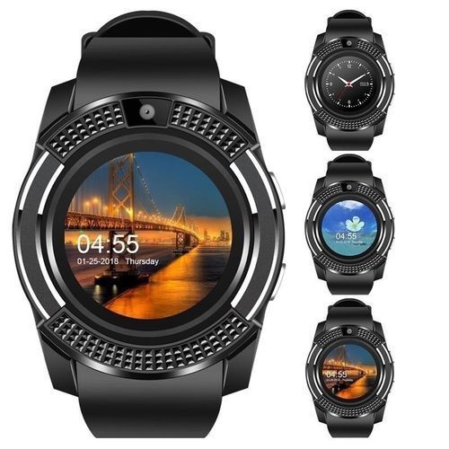 Round Screen Bluetooth Smart Watch with Sim Slot - Black, with Camera