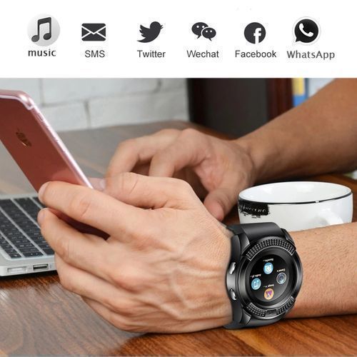 Round Screen Bluetooth Smart Watch with Sim Slot - Black, with Camera